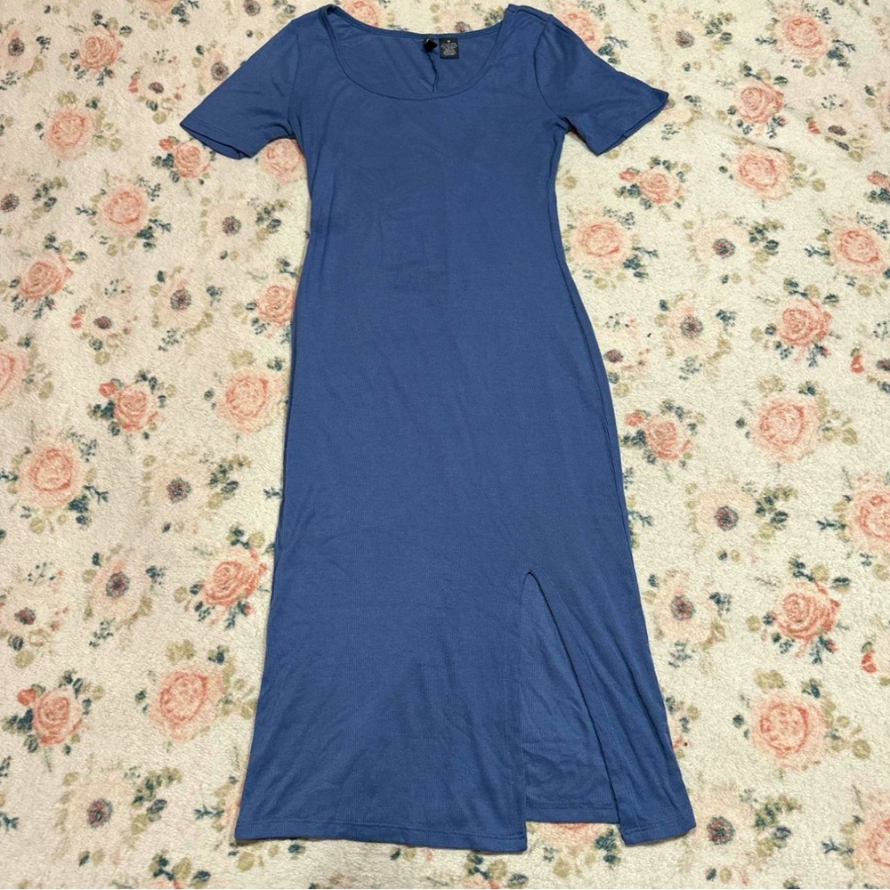SOLD Blue Thigh Slit Bodycon Dress